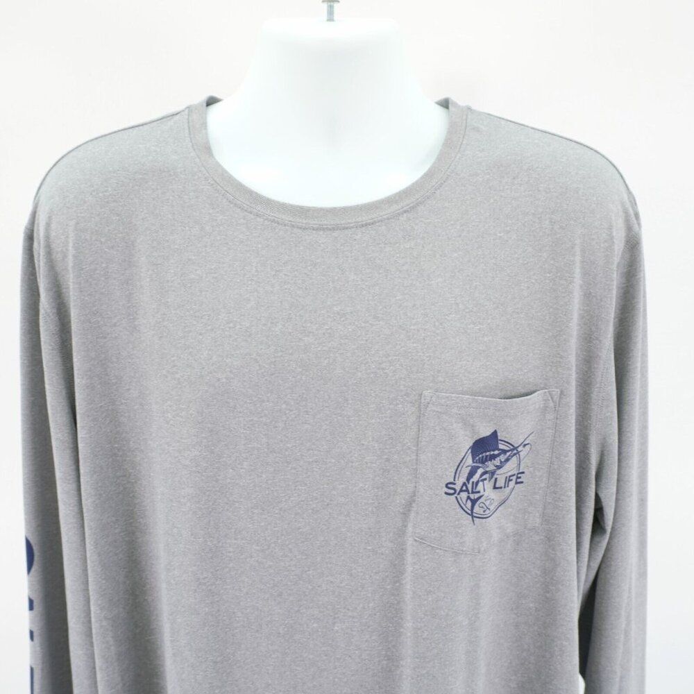 Salt Life U-Vapor SLX Gray Long Sleeve T-Shirt 2XL Crew Neck Front‎ Pocket